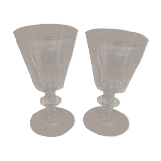 Set of 2 crystal antique foot glasses for liqueur