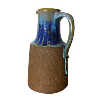 Poterie en céramique dégoulinante bleue fabriquée au danemark | beau vase en céramique vintage - unique fait à la main