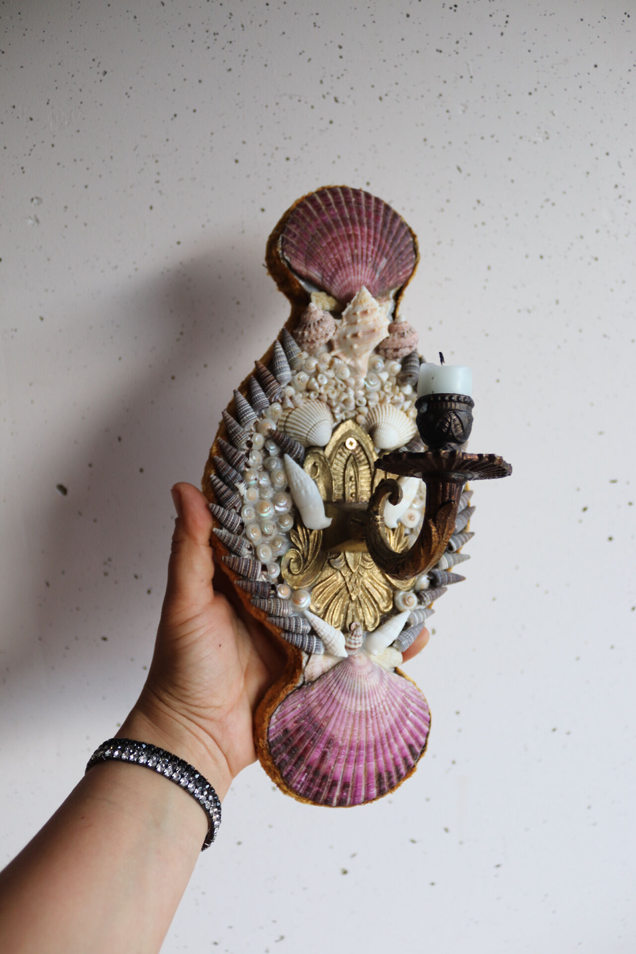 Vintage shell wall candle holder