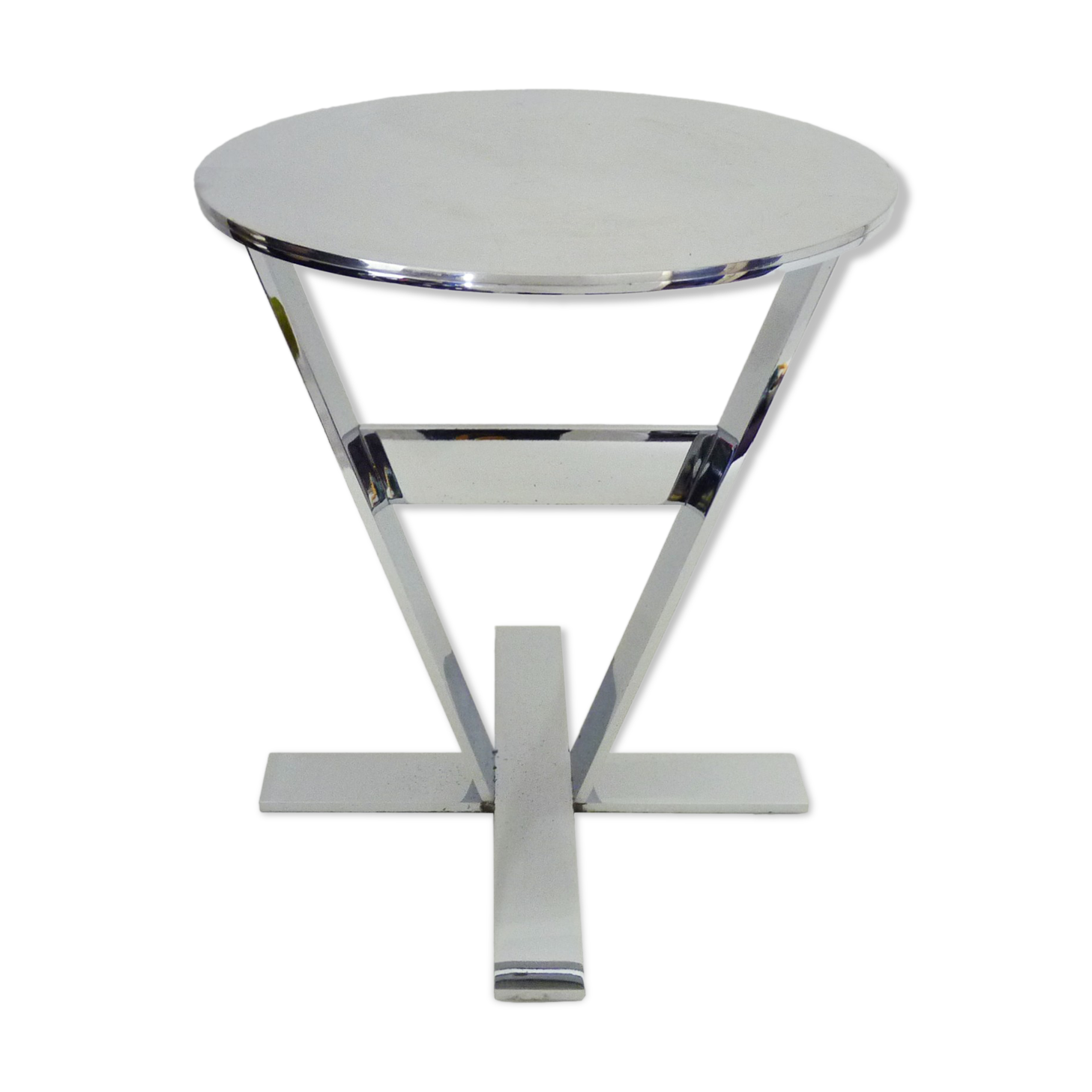 Prototype pedestal table, stool, sofa end, chrome metal and stainless steel German design