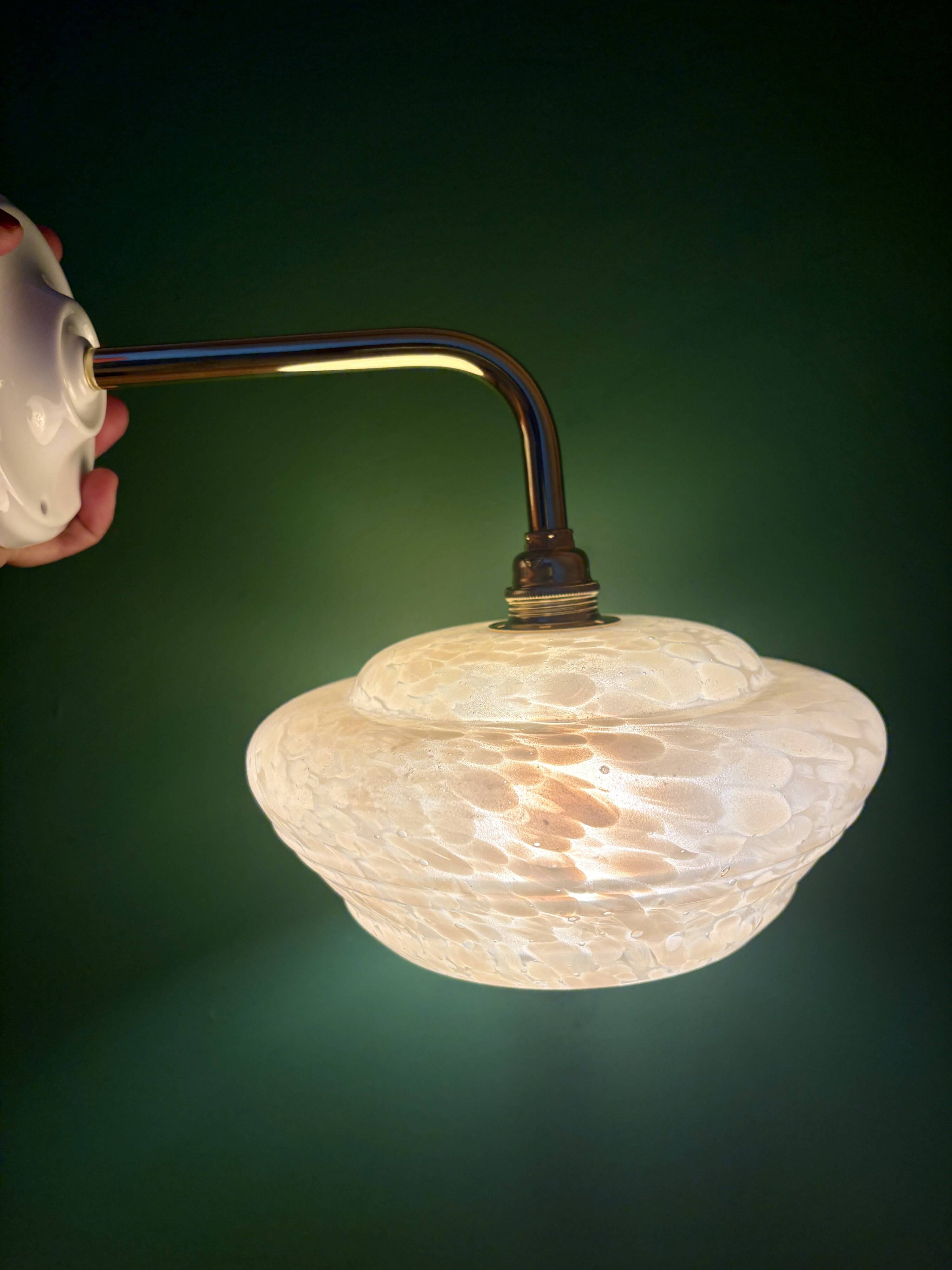 Vintage angled wall lamp with yellow clichy glass shade