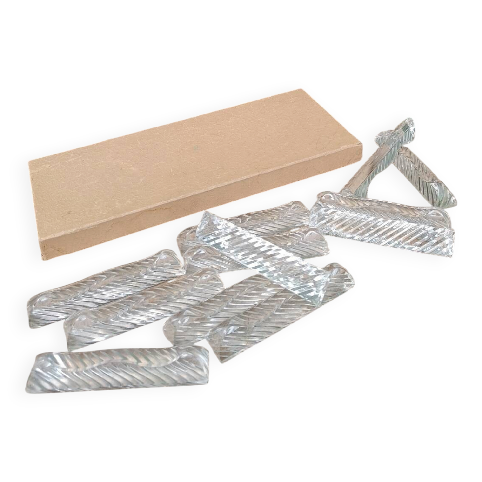 Lot de 12 porte-couteaux doubles vintage en cristal avec boîte