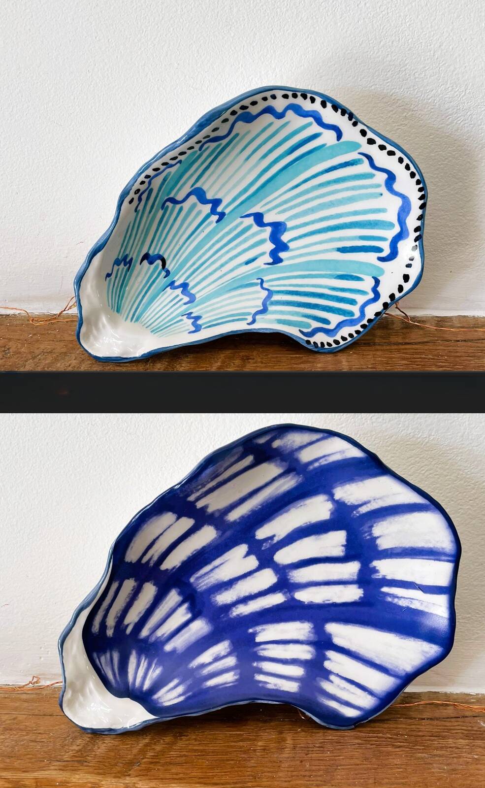 Lot of 2 oyster-shaped bowls.