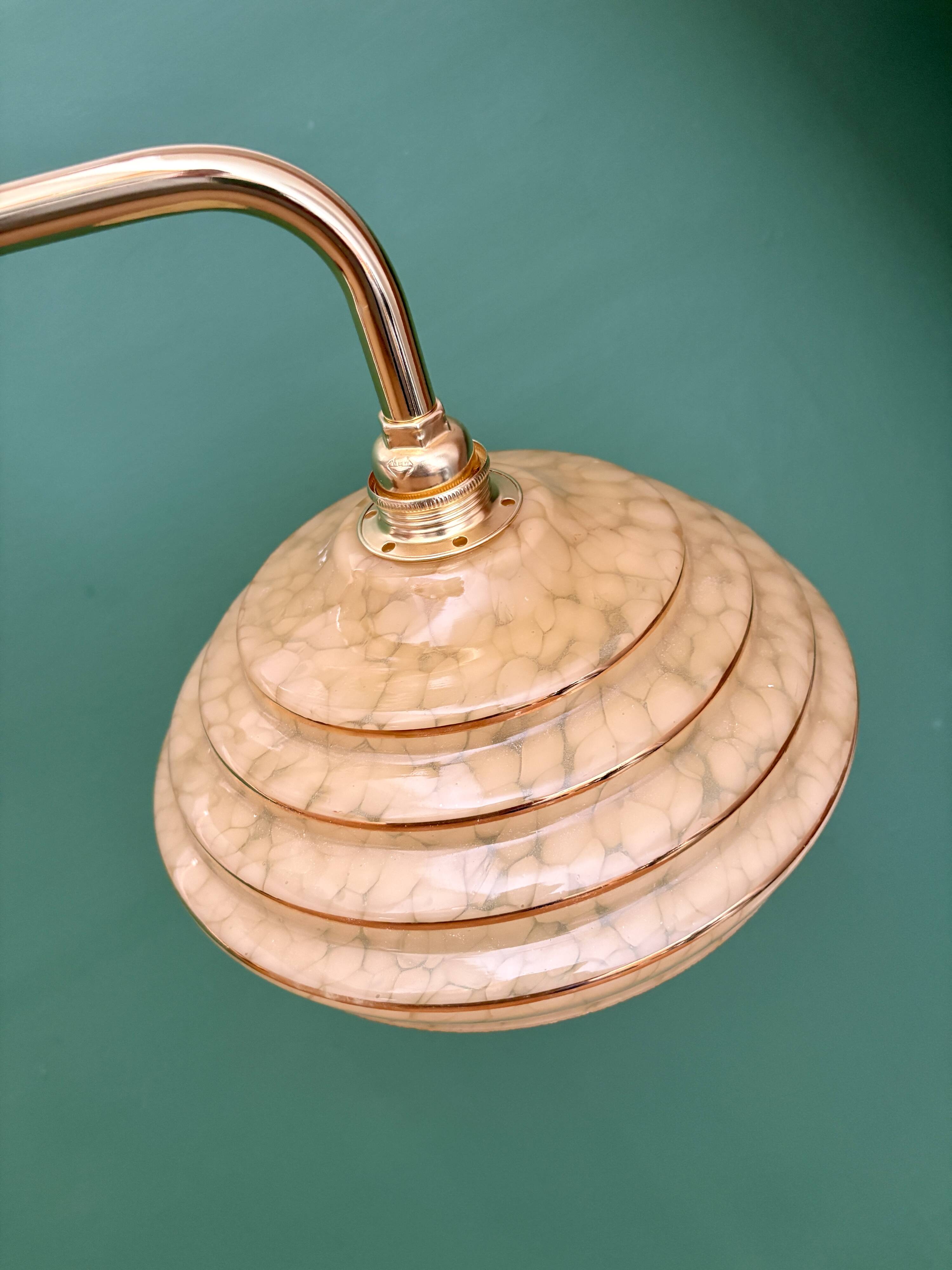 Vintage angled wall lamp with yellow and gold Clichy glass shade