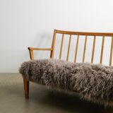 Early Swedish Modern Wooden Pine Sheepskin Sofa by Carl Malmsten, 1940s