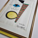 Abstract composition, original drawing signed Contreras, 1980s, 32 x 42 cm framed under glass