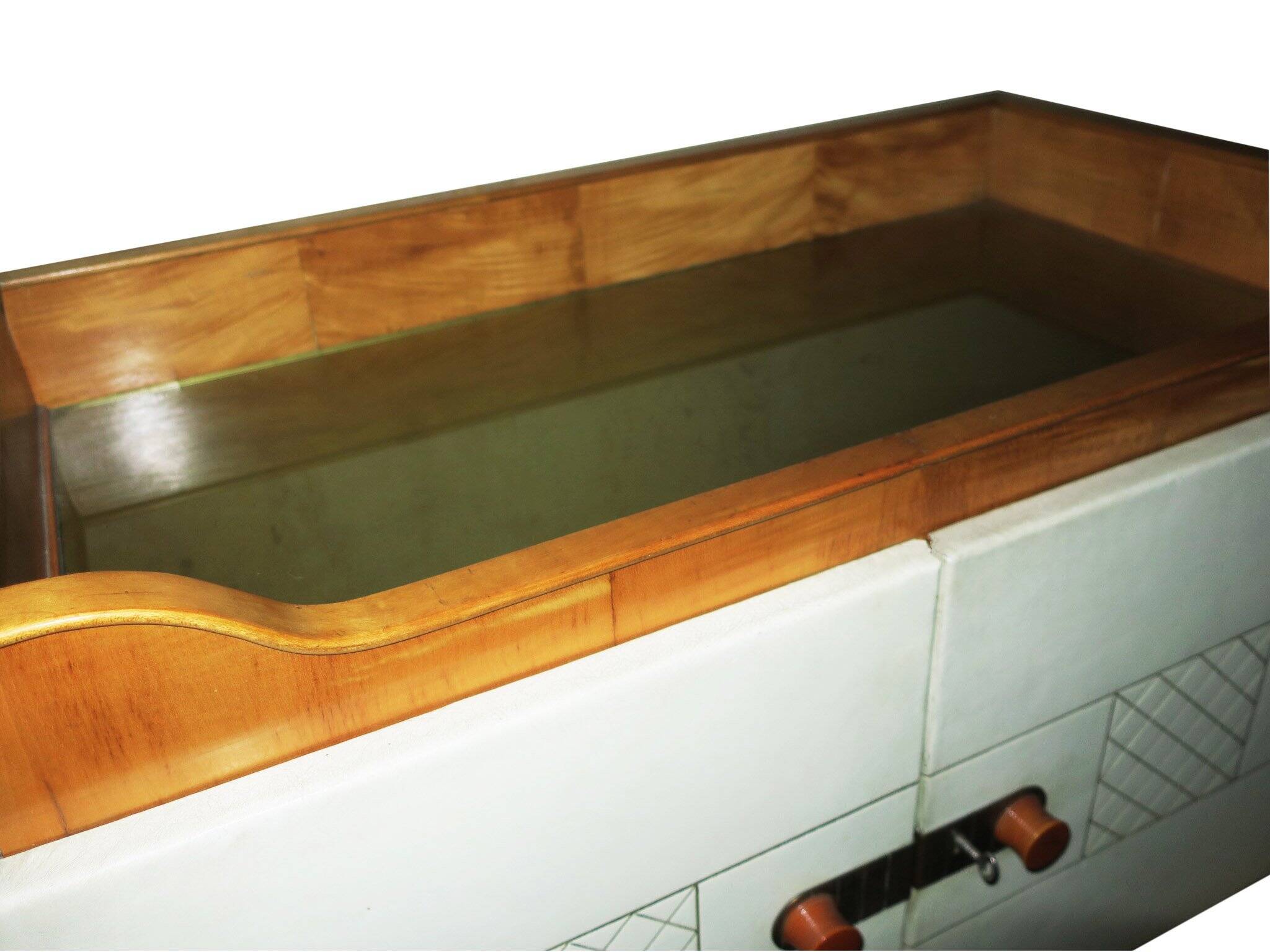 Art deco sideboard in maple, leather and glass, Laszlo Hoenig, London 1940s