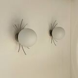 Pair of vintage wall lights, chrome and opaline, France, 1970