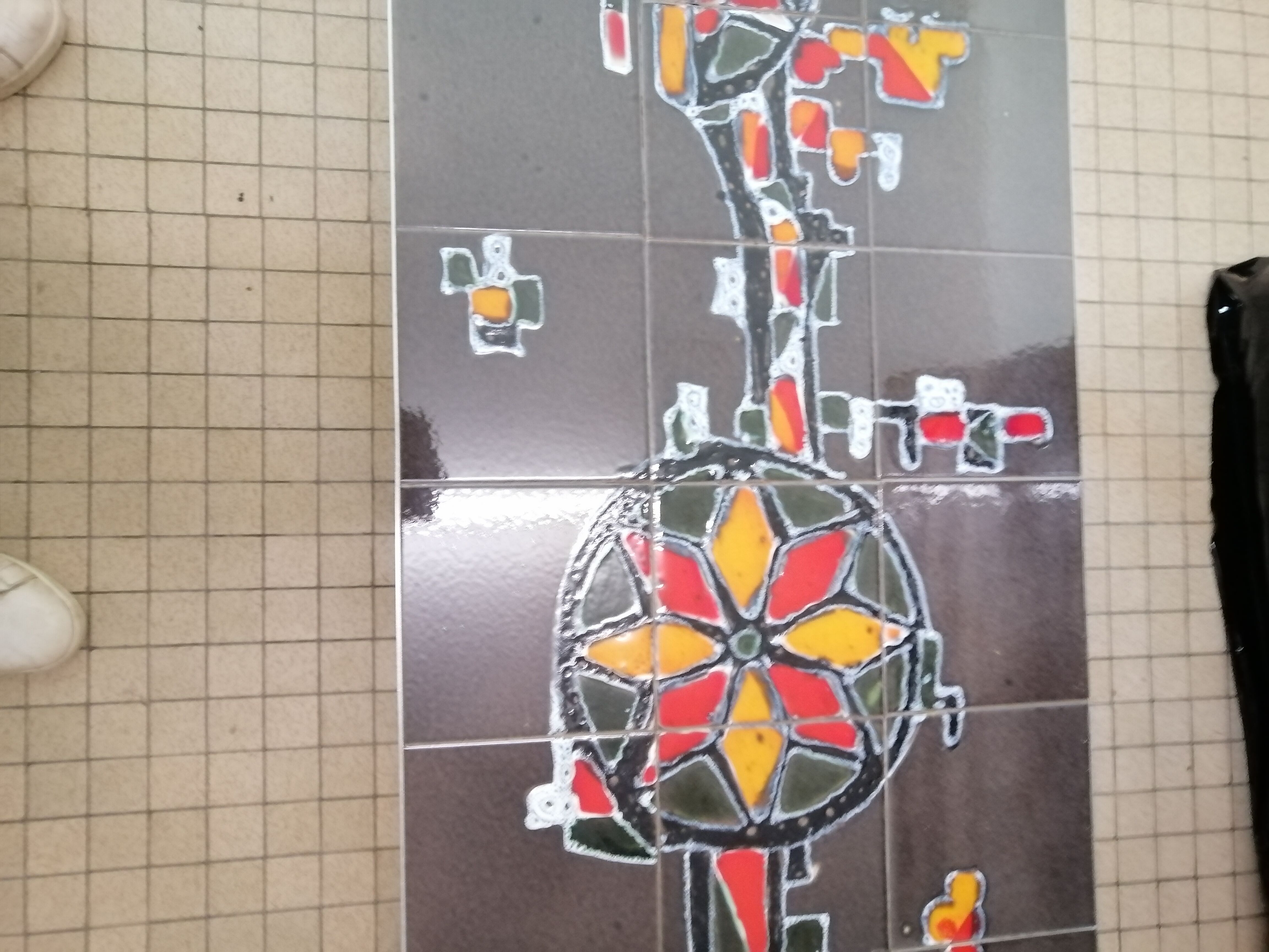 Art deco chrome metal and ceramic coffee table