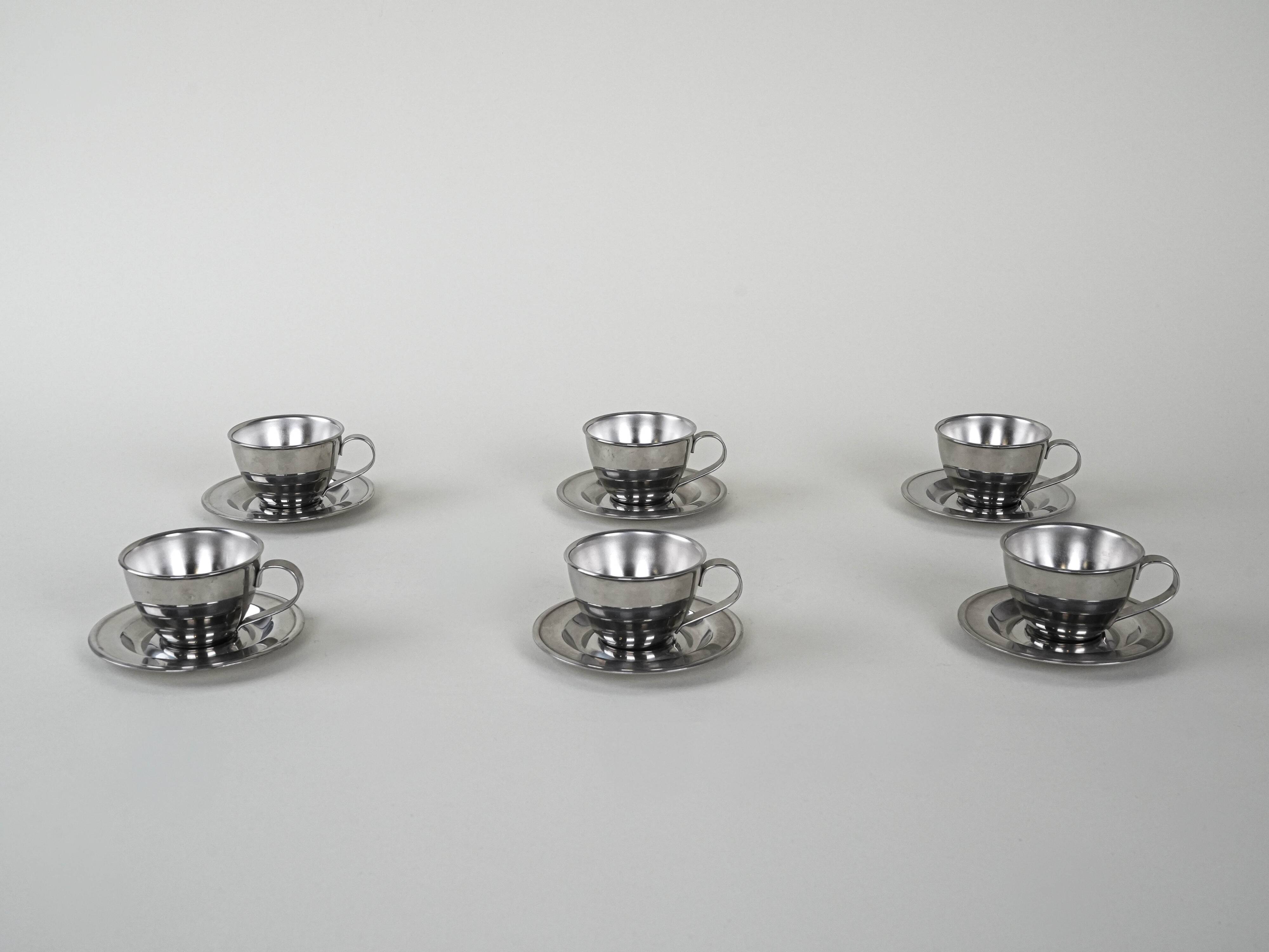 Set of stainless steel cups, Italian design, 1980s, production: Italy
