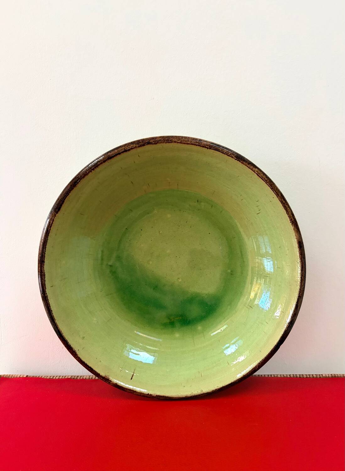 green glazed earthenware dish from the 1950s - Dieulefit