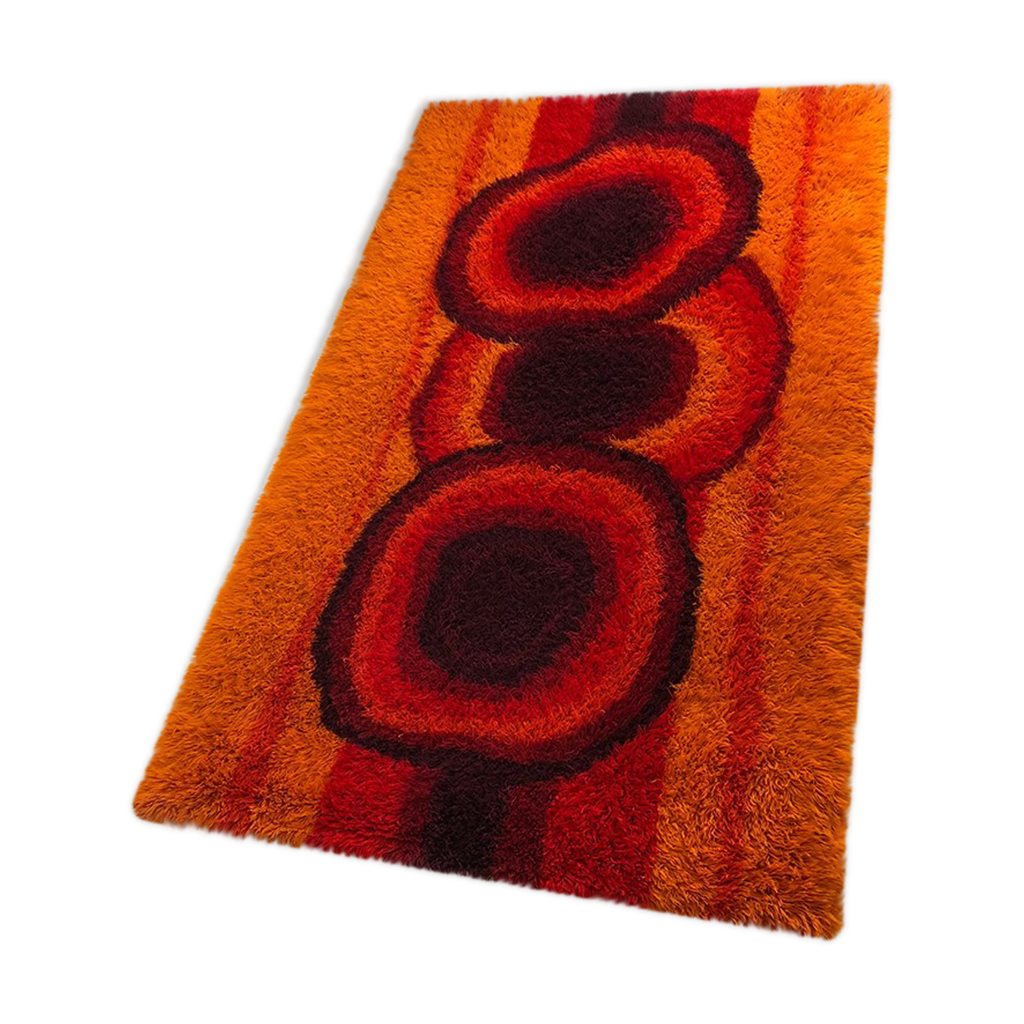 Extra Large Original Scandinavian High Pile Orange Rya Rug by Ege ...