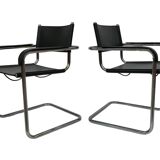 Set of 4 bauhaus cantilever chairs black leather and chrome design