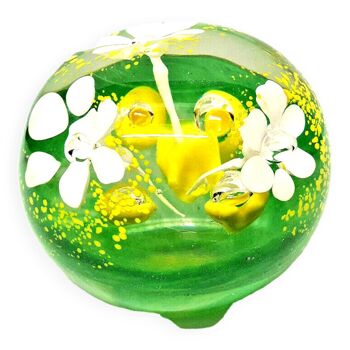 Old Big Sulfide Paper Press White Yellow Flower on Green Background Murano