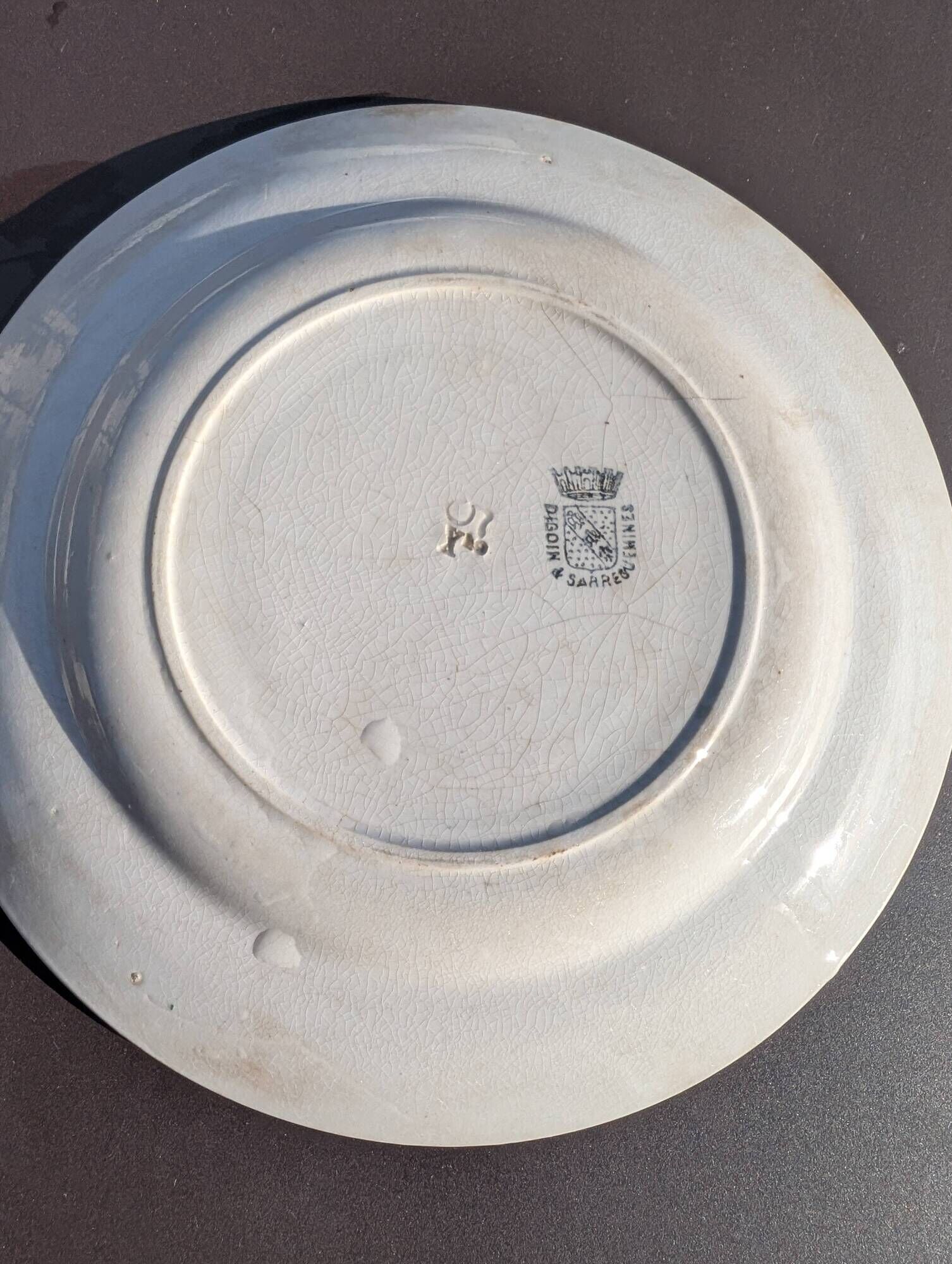 Old deep plate, rooster decoration, in Sarreguemines Digoin ceramic.