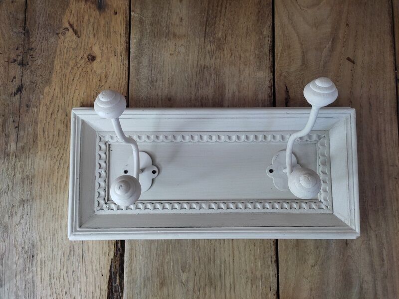 Coat rack wood patiné 2 hooks in metal deco vintage