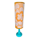 Lampe vintage 70s upcyclée, pied turquoise et abat-jour floral orange