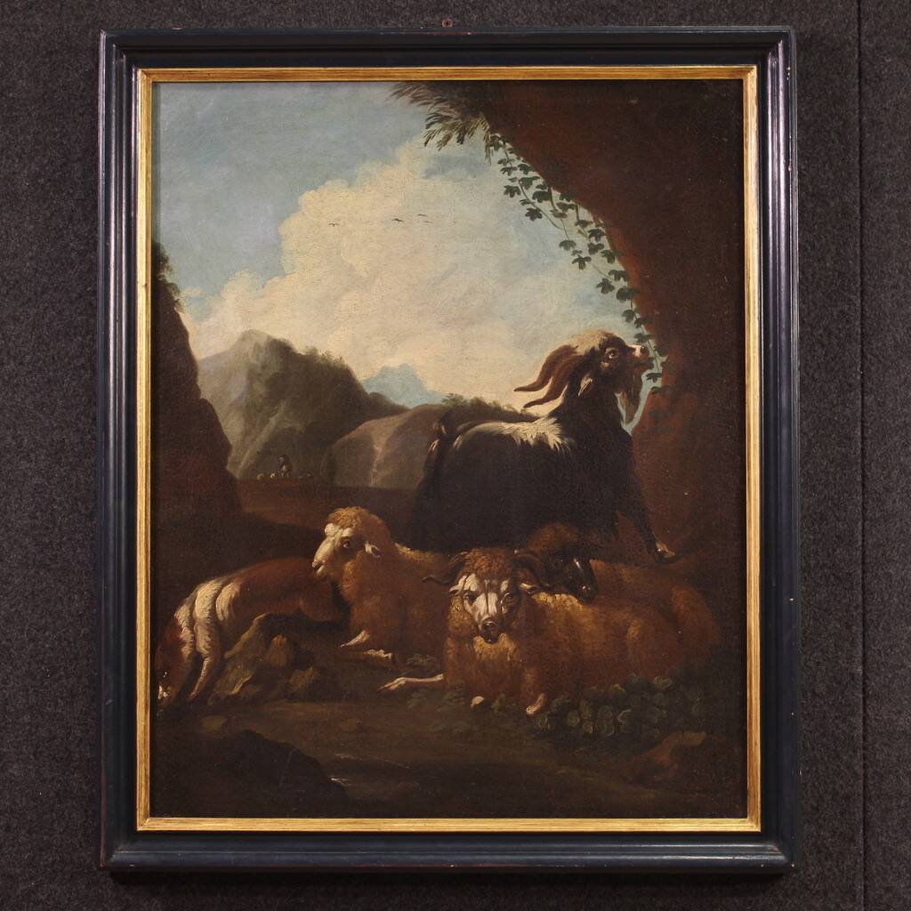 Peinture de paysage bucolique raffinée du XVIIe siècle