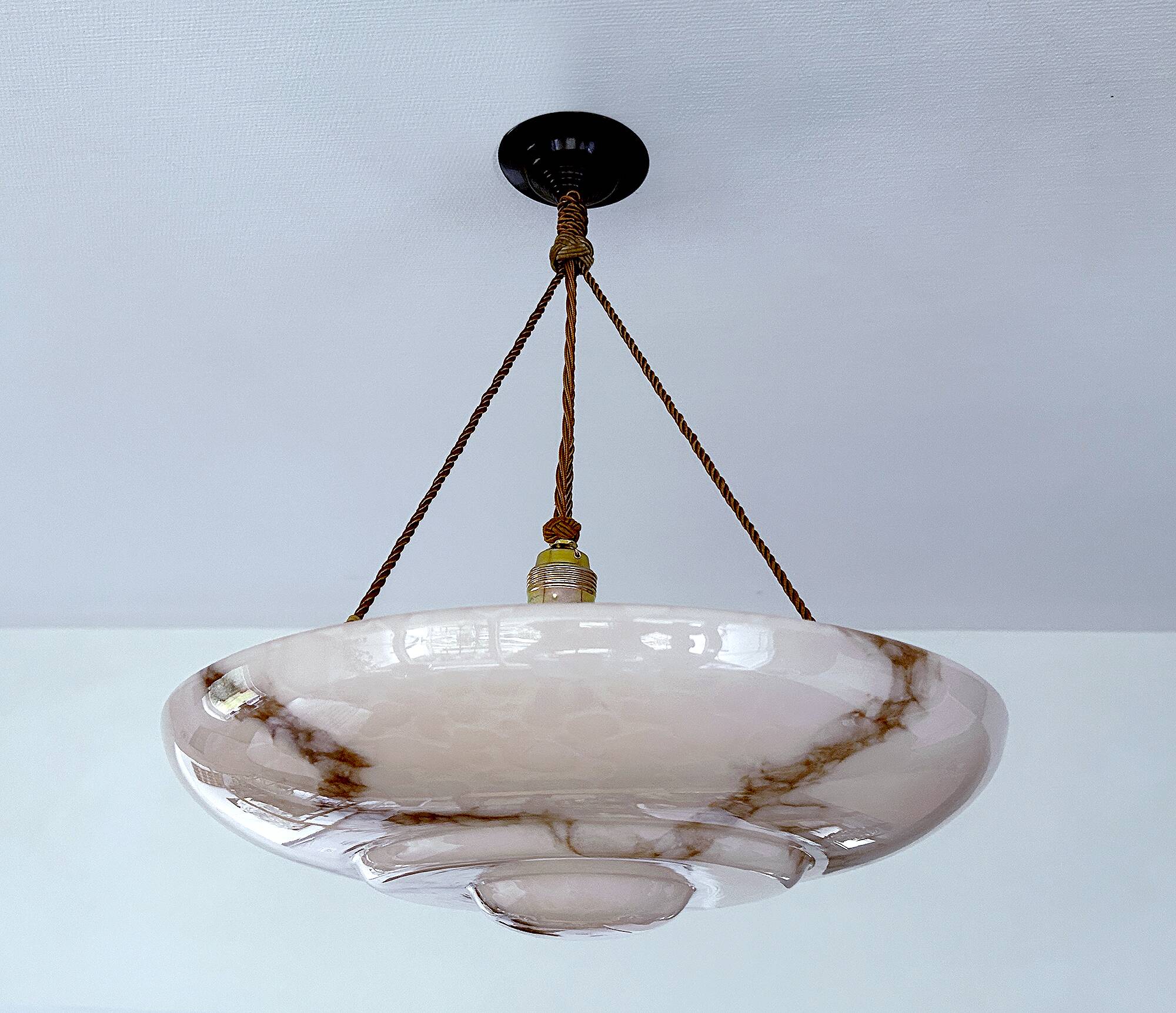 Art Deco Pink Glass Bakelite Pendant Light