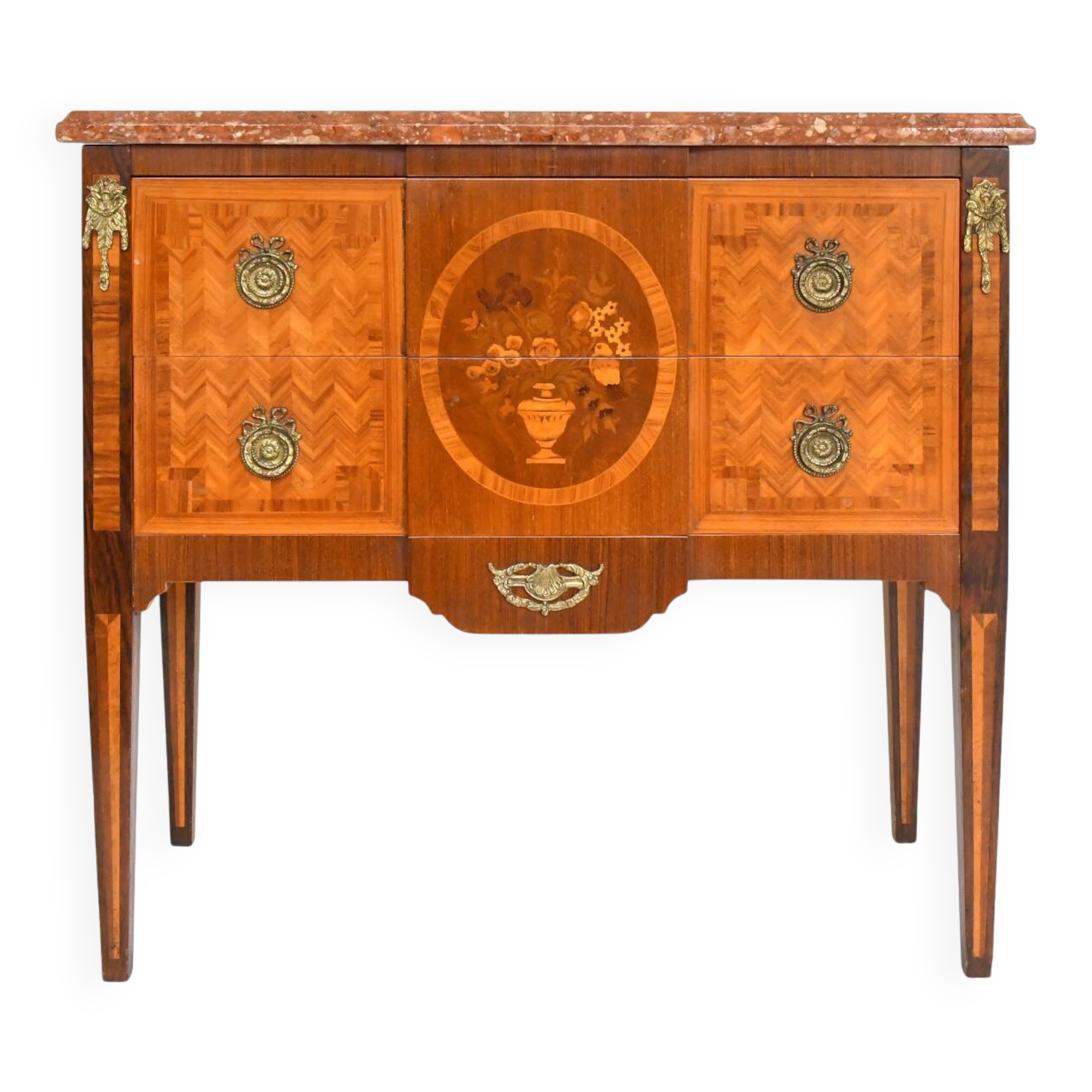 Louis XVI style commode in marquetry