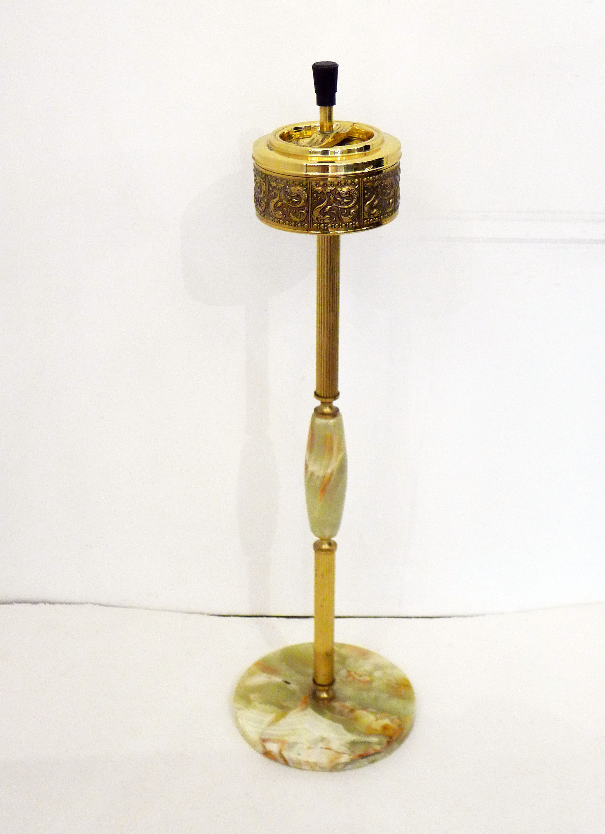 Standing ashtray, onyx & brass