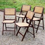 Set of 4 folding chairs wood and canning of the 70s