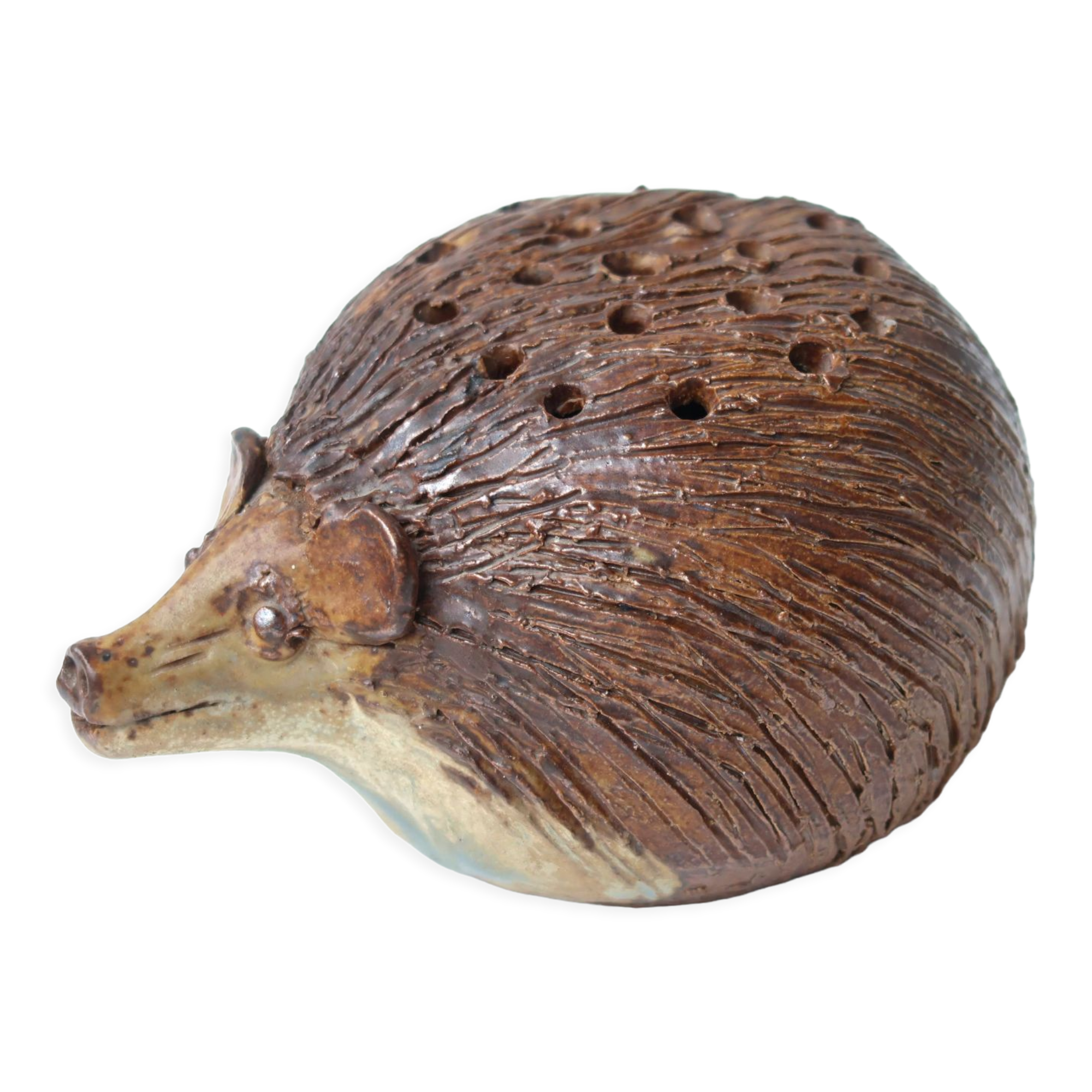 Ceramic hedgehog flower pick by Jacky Coville