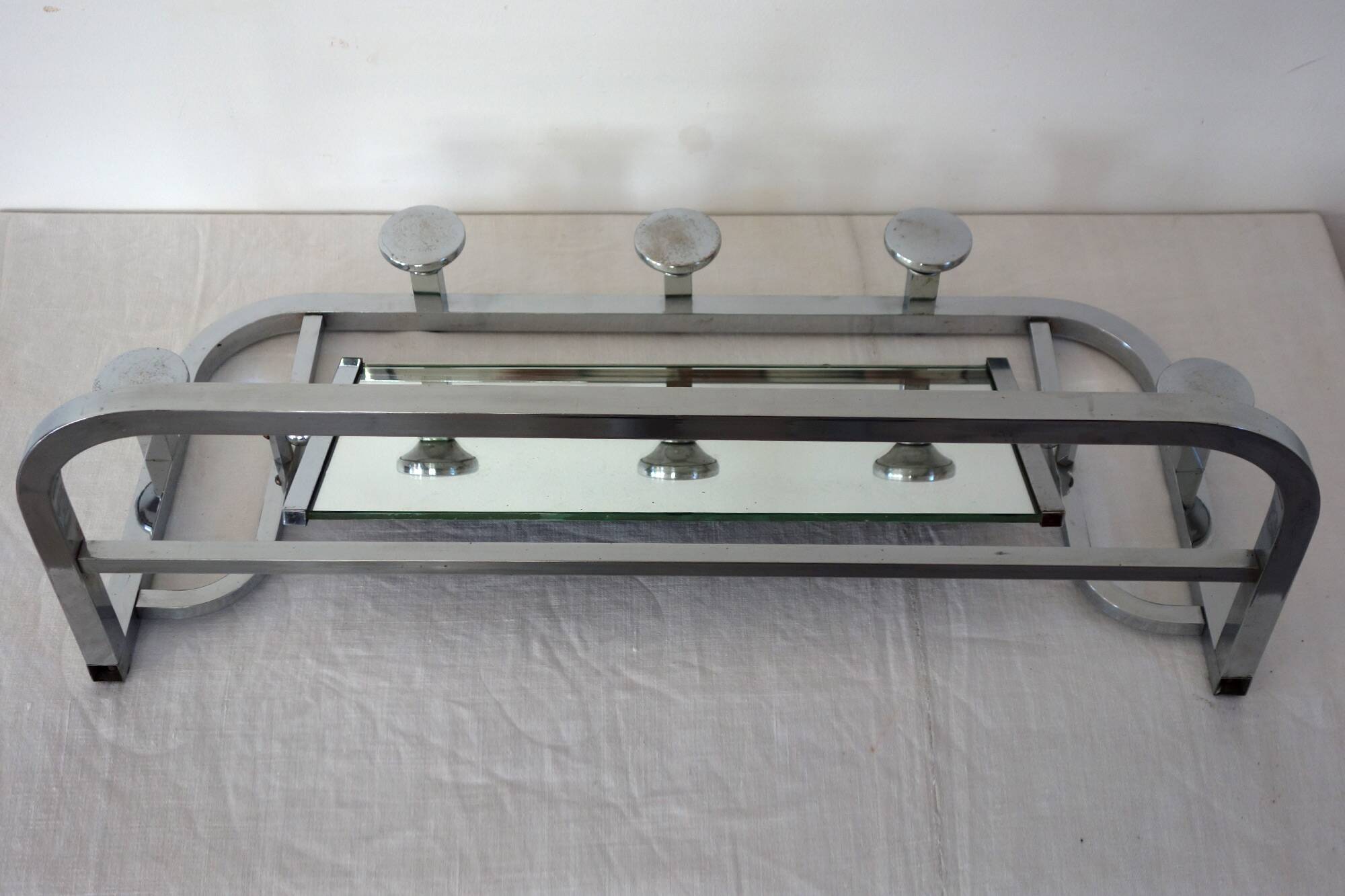 Chrome metal wall coat rack 1930s France