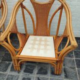 Set of 2 rattan armchairs with a bench.