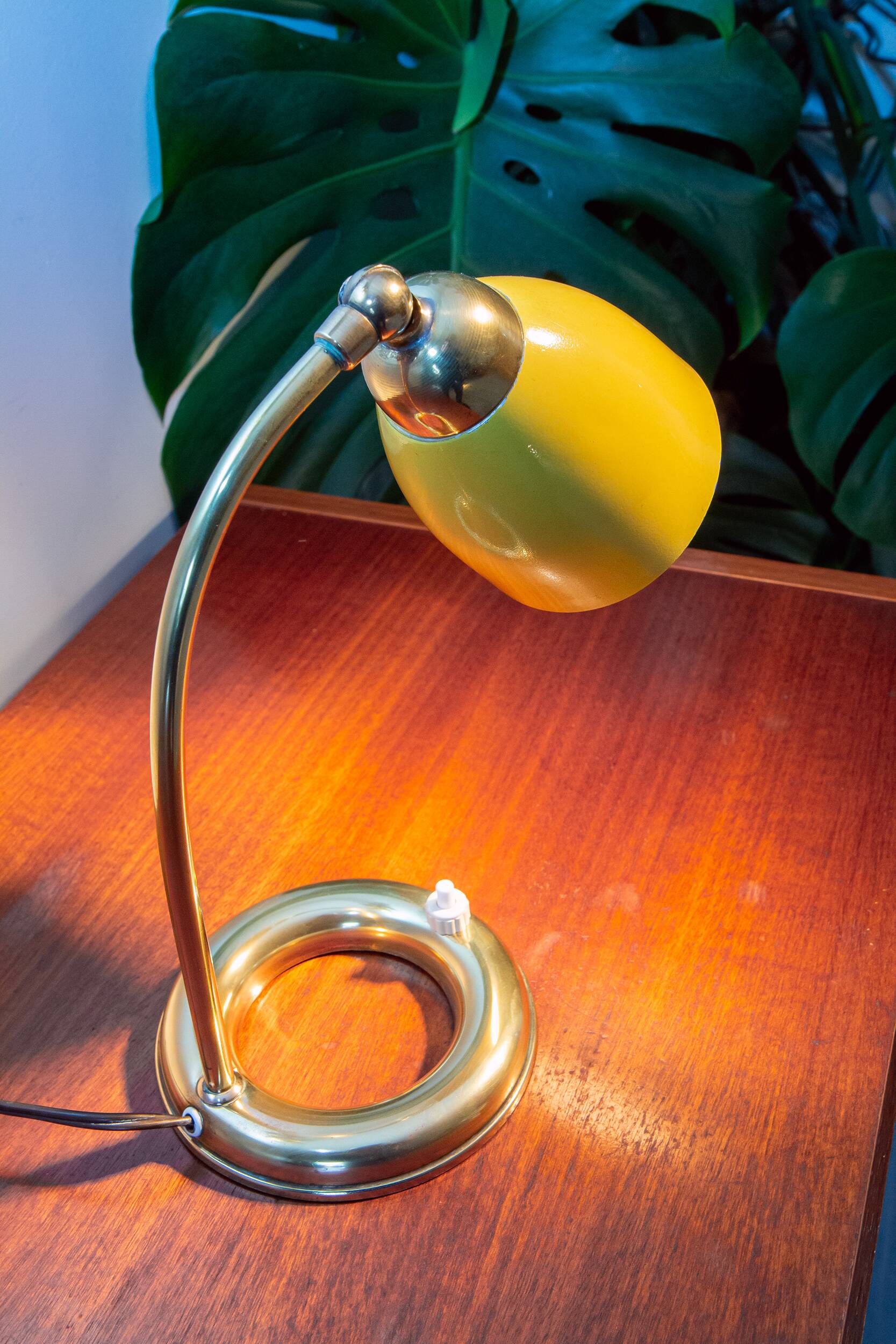 1950s brass and mustard metal lamp, superb