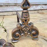 Vintage solid brass and steel chenets