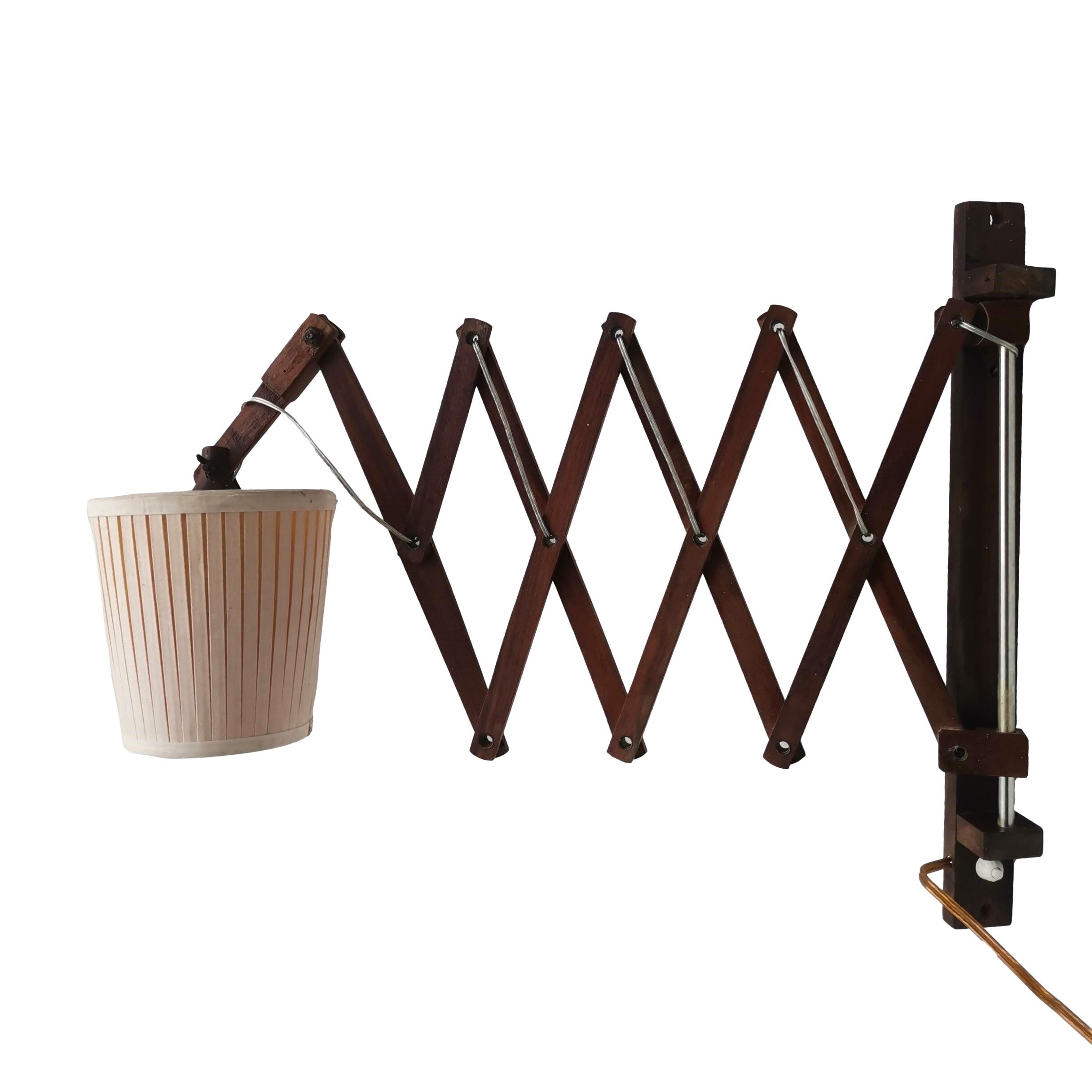 Scandinavian wooden scissor wall light fixture lamp 1960s