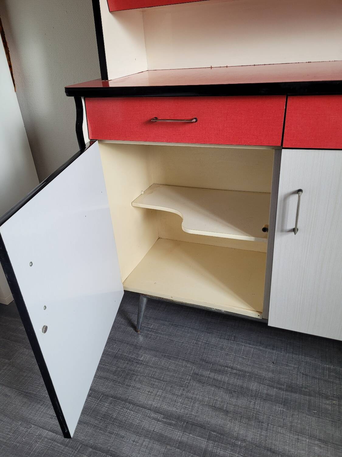 Vintage red and white formica sideboard