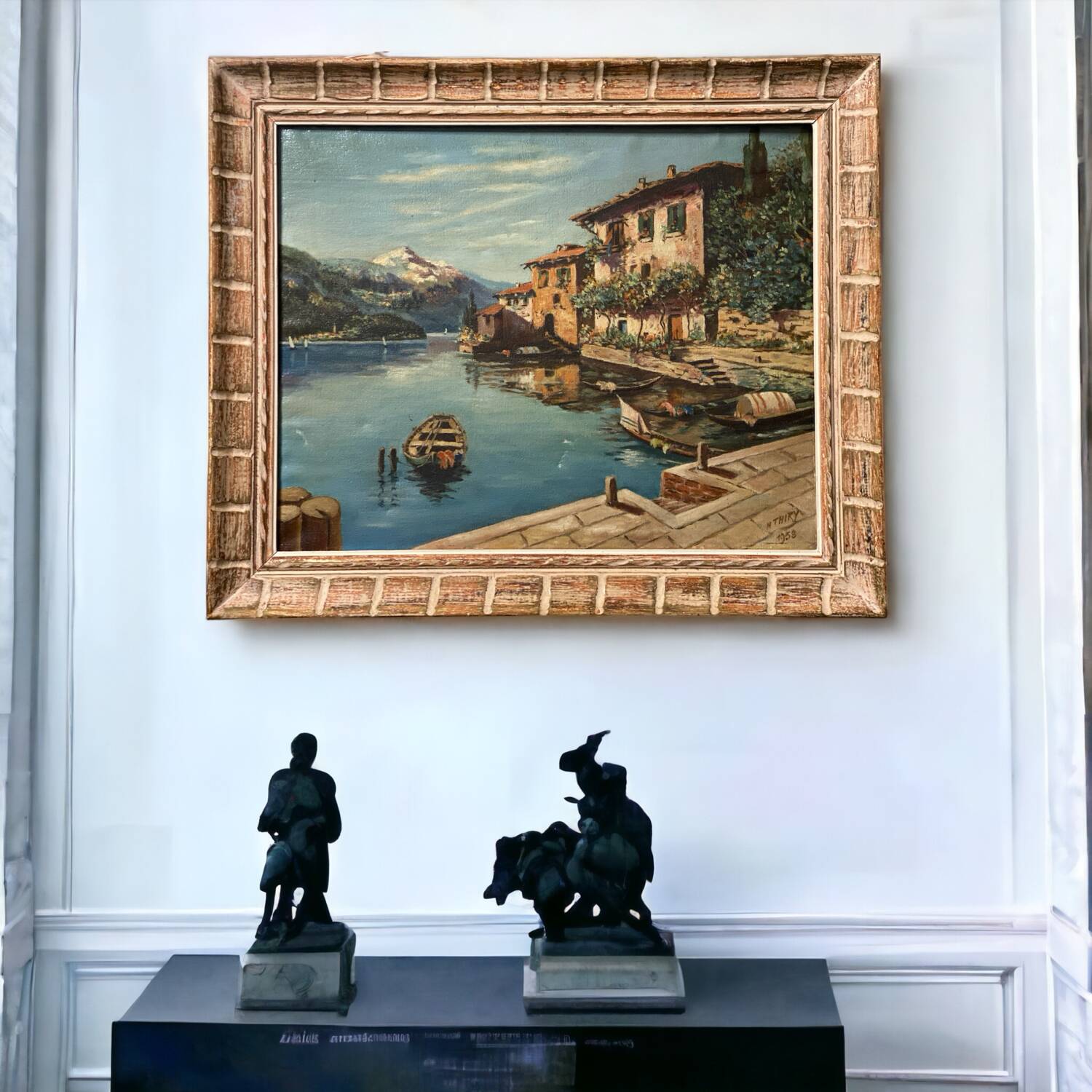 Old oil painting on canvas Gandria Switzerland Italy