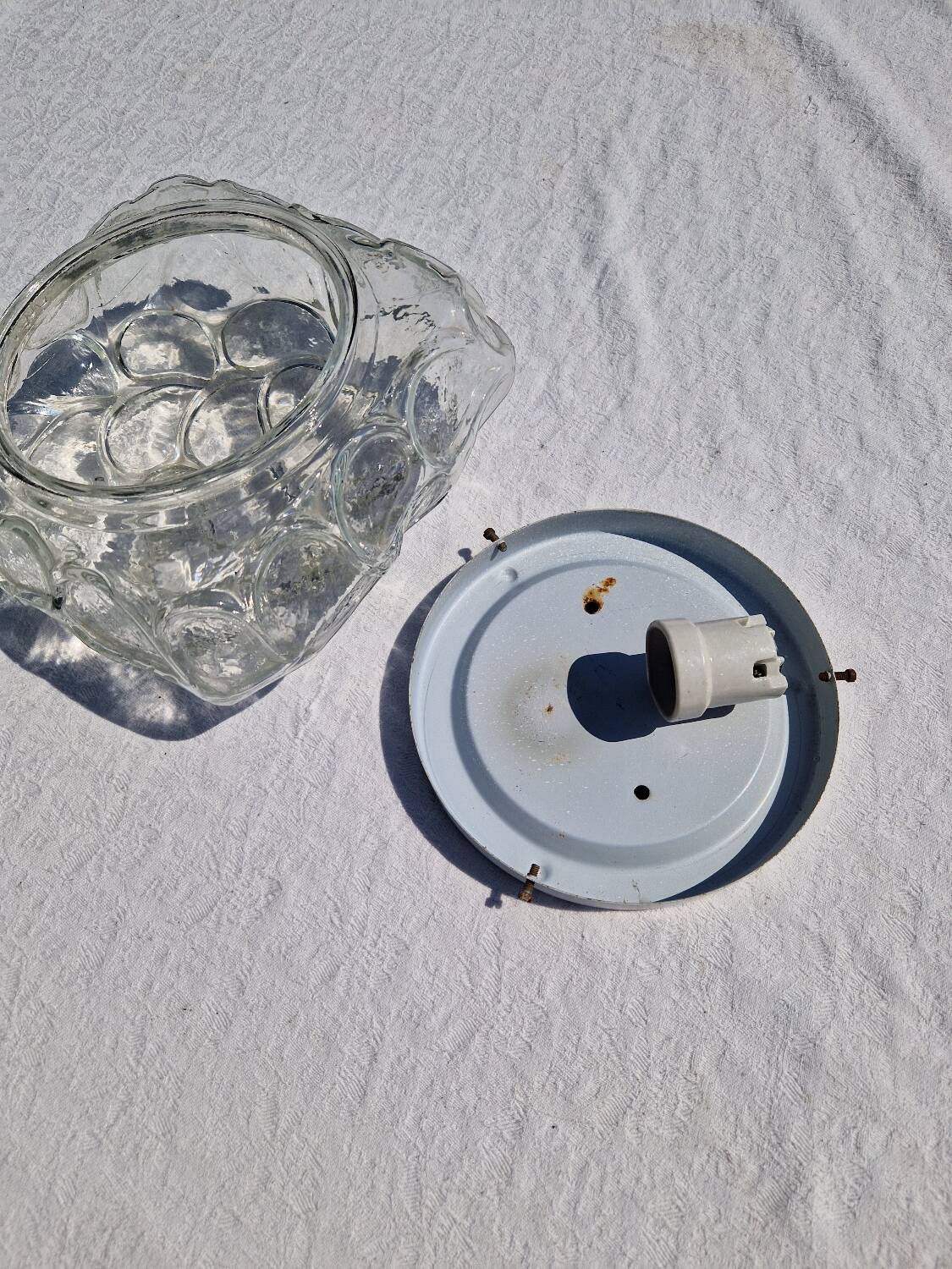 Vintage German Leaf Pattern Glass Sconce or Recessed Light