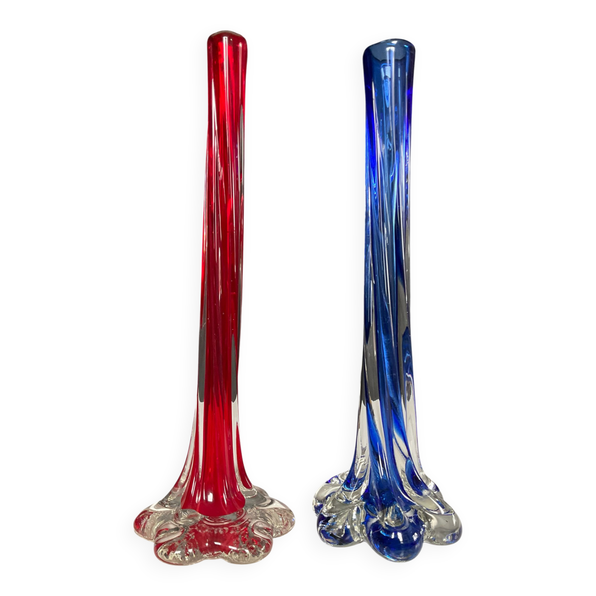 Pair of vintage Muarno glass paste soliflore vases