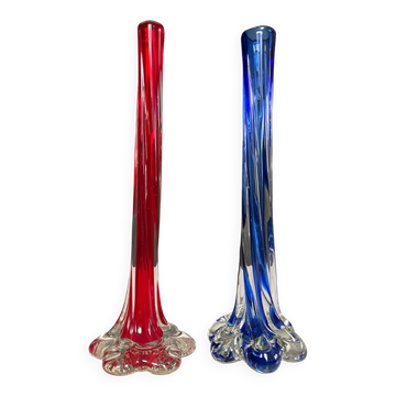 Pair of vintage Muarno glass paste soliflore vases