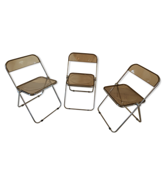 Lot de 3 chaises pliantes , modèle Plia en métal chromé et plexiglas fumé |  Selency
