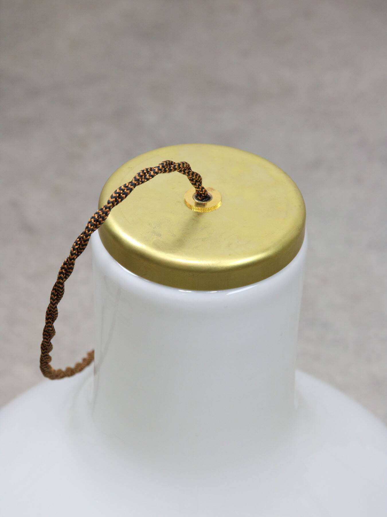 Big mid-century italian brass and opaline glass pendant lamp