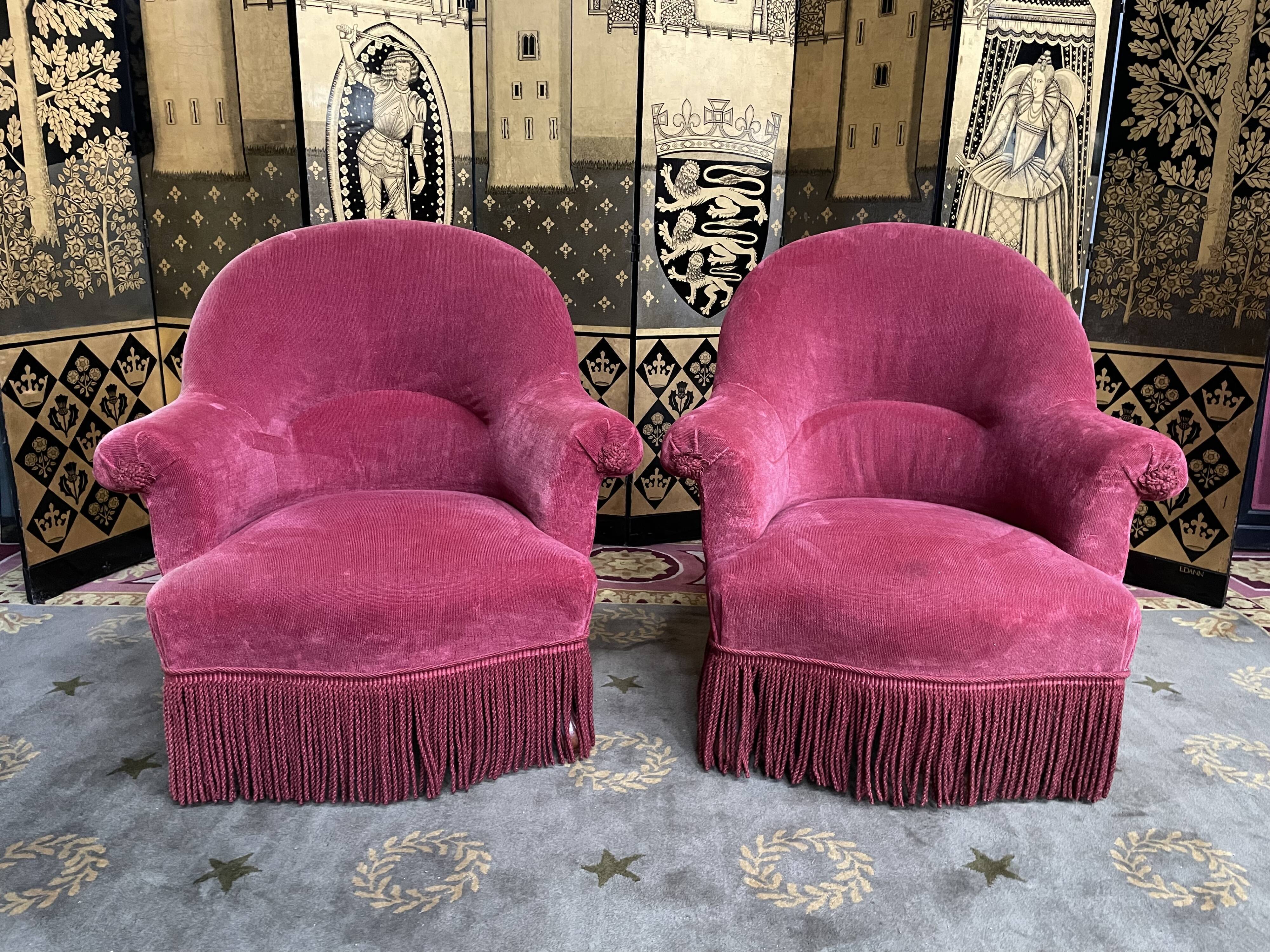 Pair of pink velvet toad armchairs
