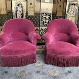 Pair of pink velvet toad armchairs