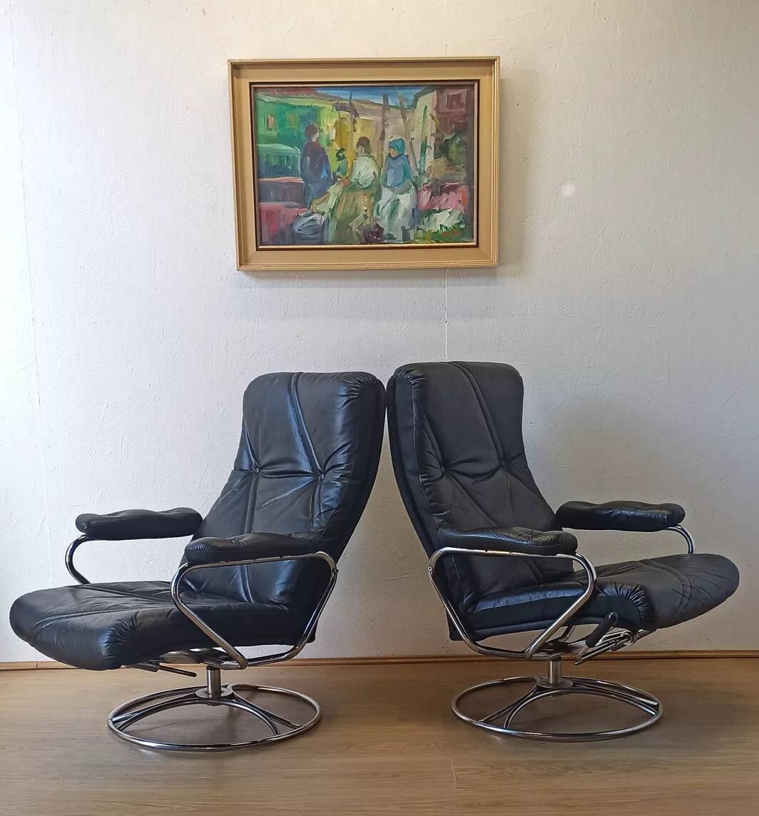 Scandinavian design leather armchair 70s