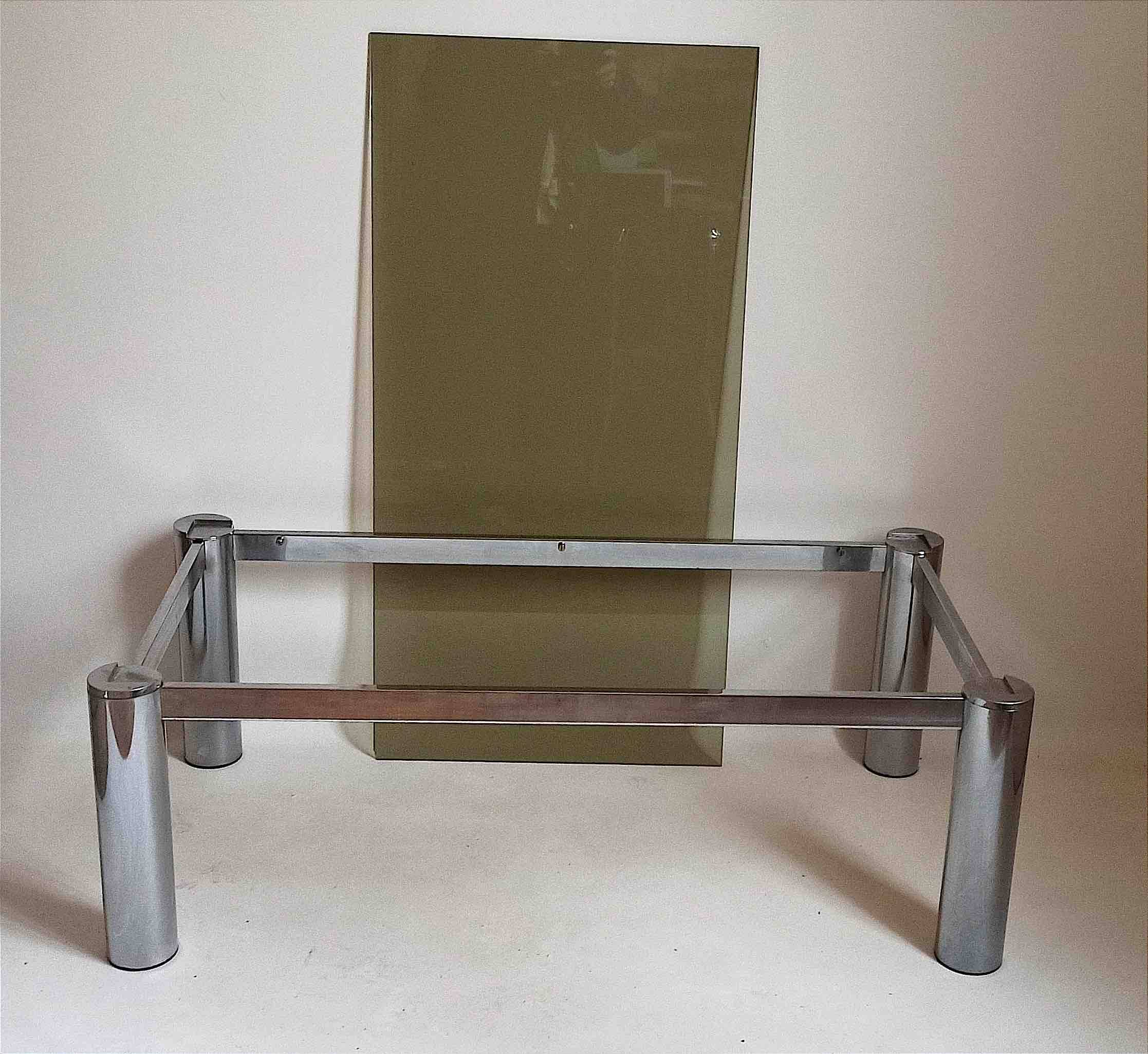 Rectangular coffee table 70s chrome and smoked glass 105 x 55.1 x 35.5 cm height