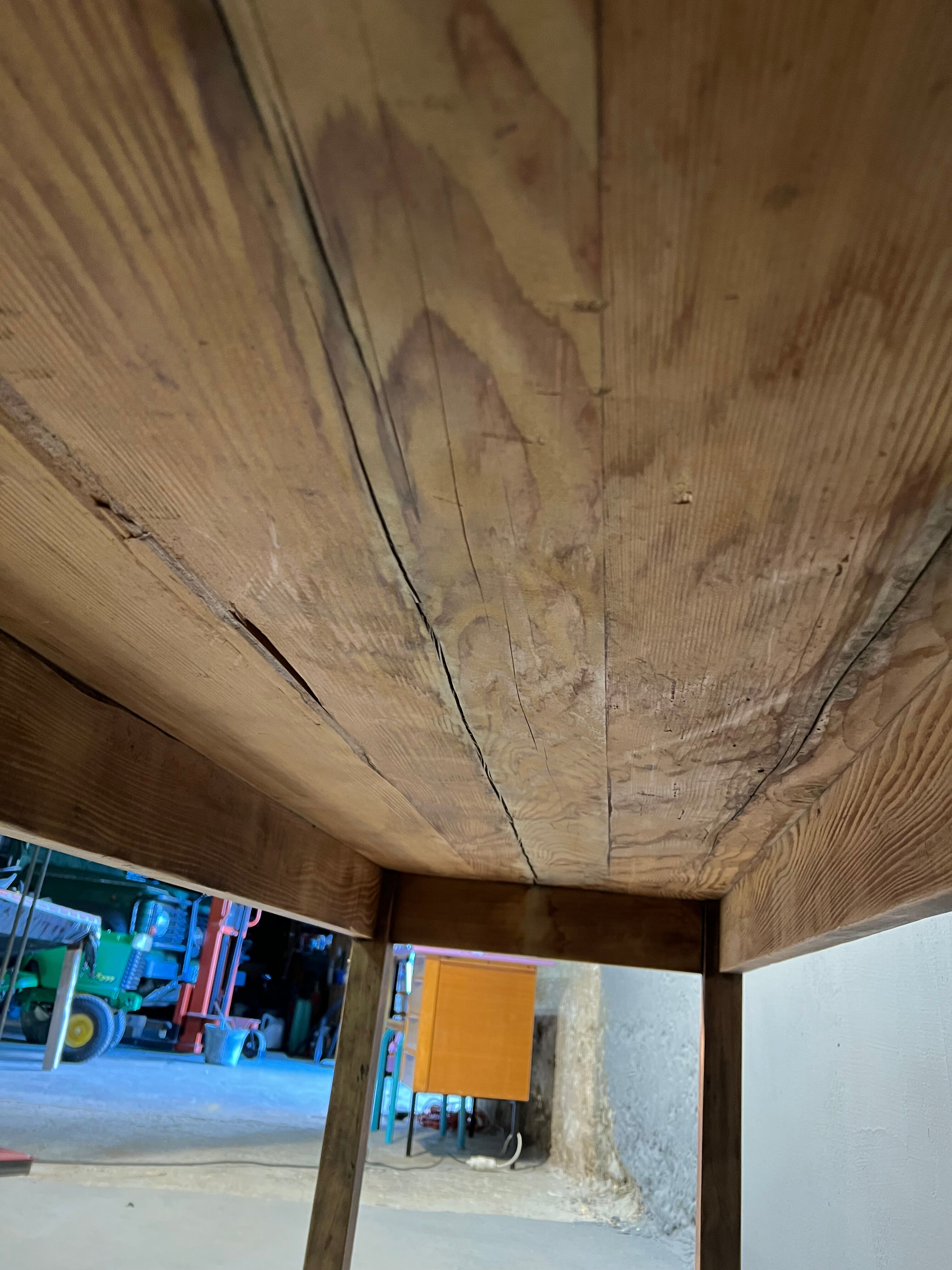 Oak farmhouse table, black top