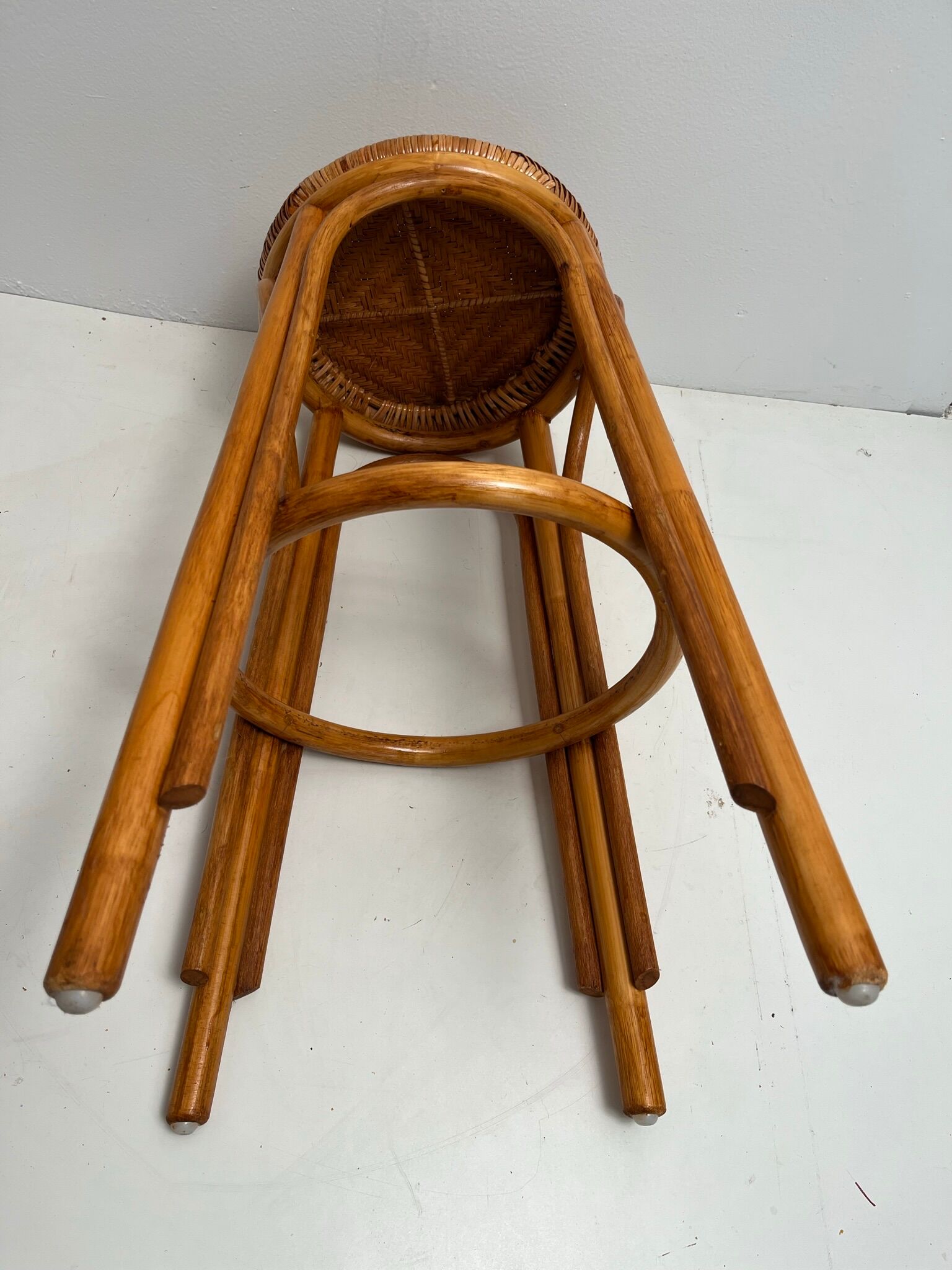 Rattan and bamboo bar and 3 stools from the 60s