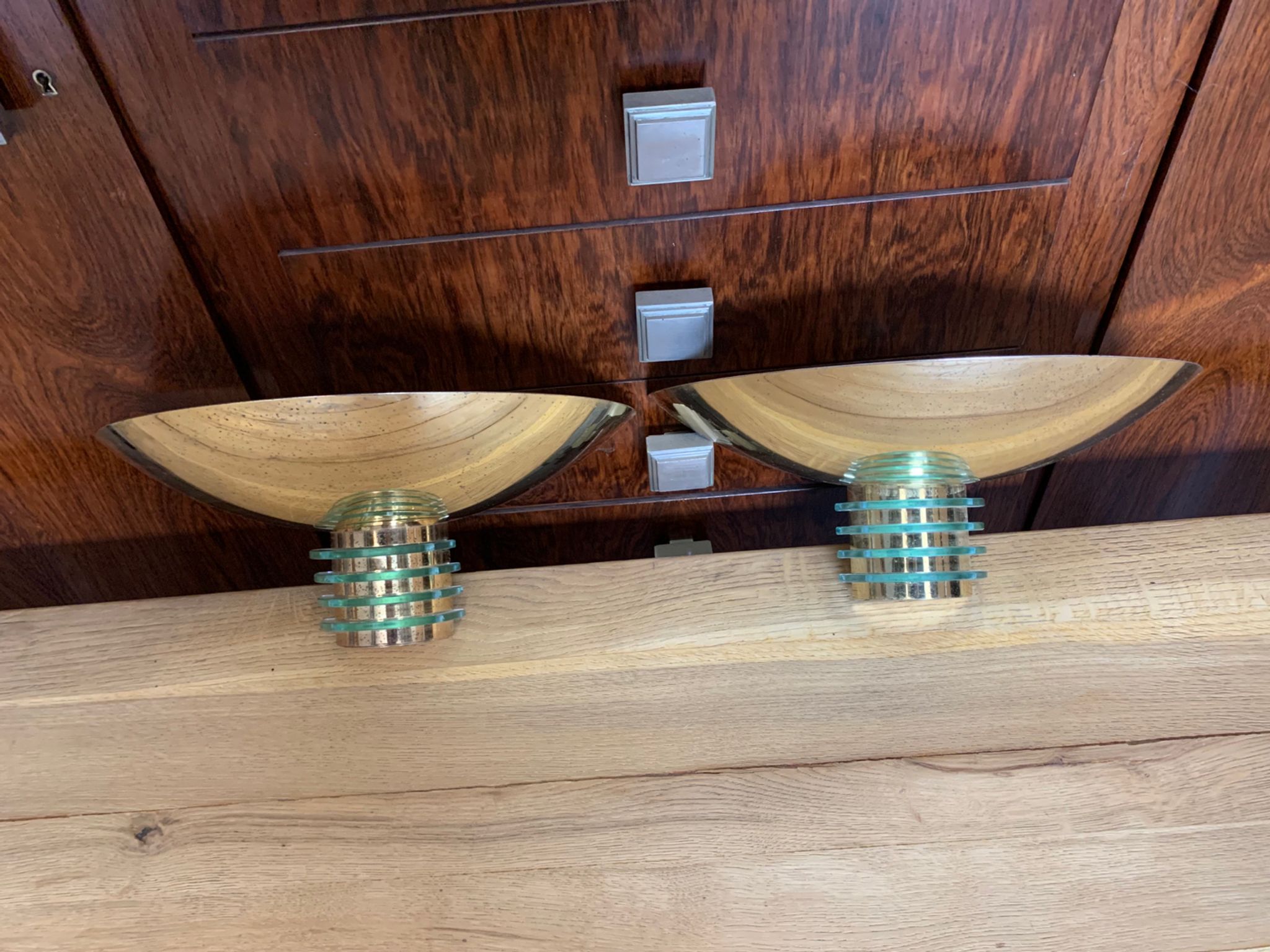 Pair of Art Deco style sconces in brass circa 1970