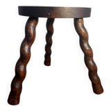 Round tripod stool with turned wooden legs