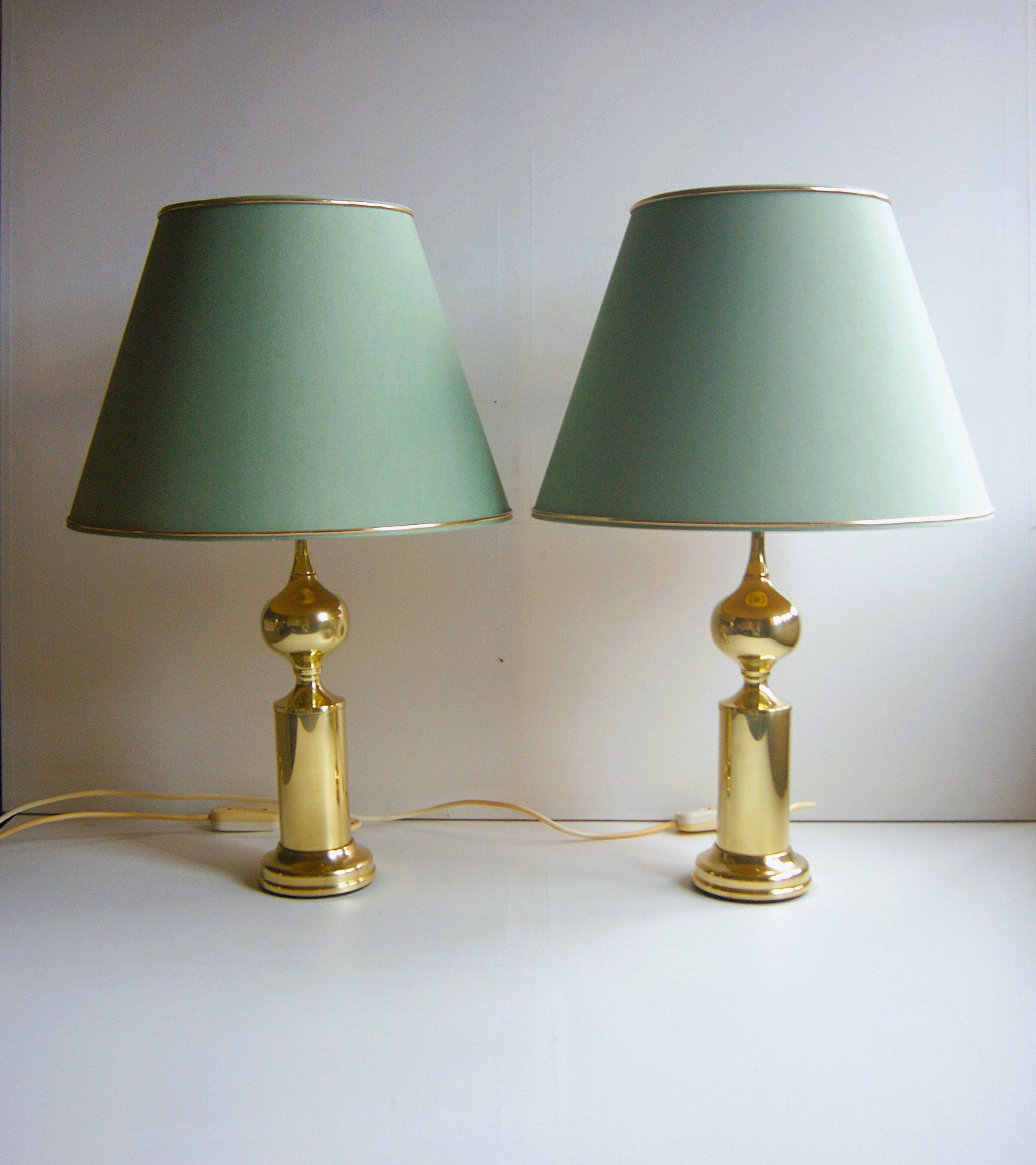 Paire de lampes de table en laiton brillant - Hollywood Regency - Odreco. Danemark années 1960.