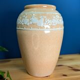 Beige textured ceramic vase with fruit decoration in a raised band, 32cm, numbered