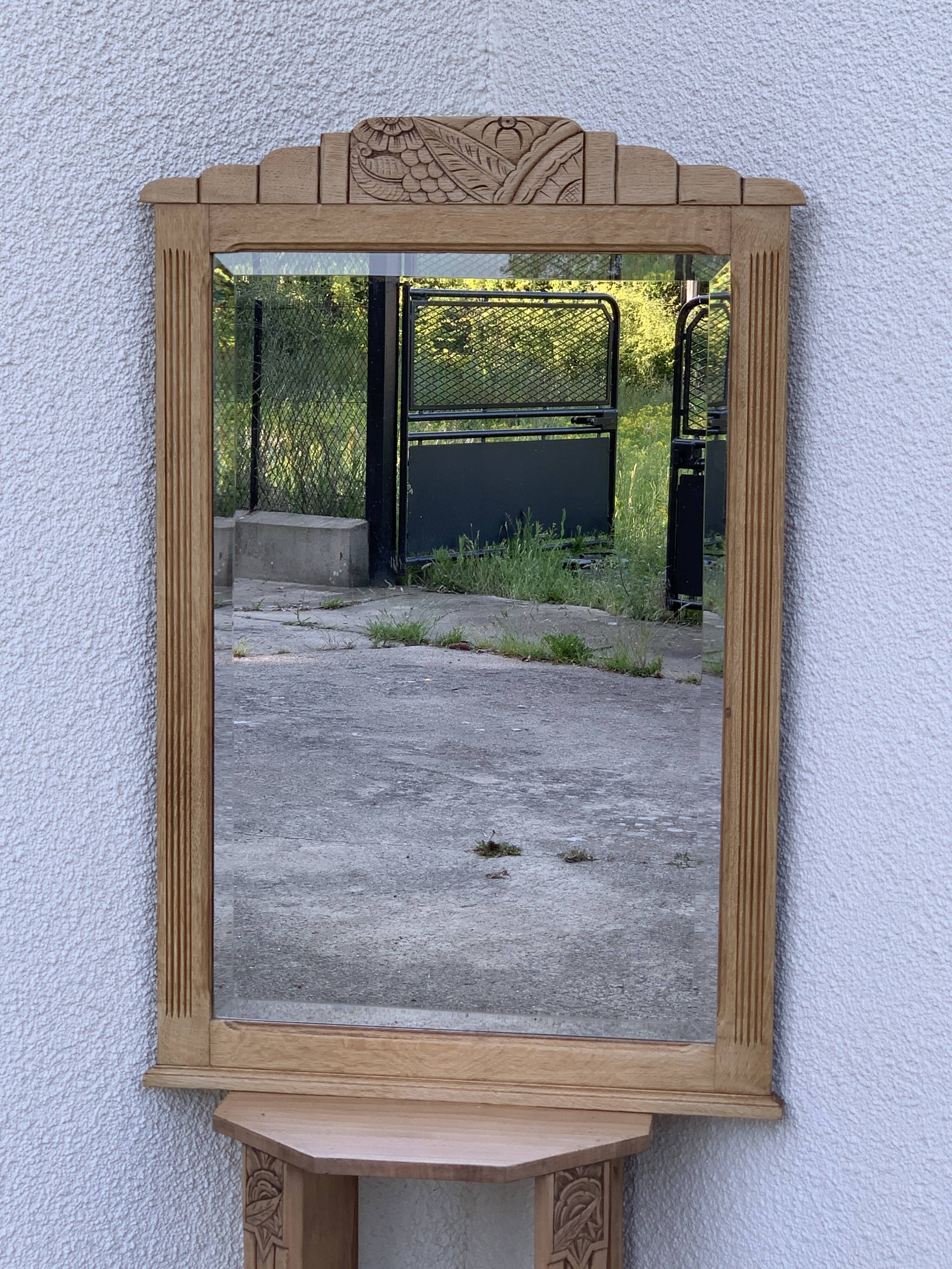 Art Deco mirror bevelled raw oak 1930